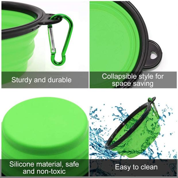 Collapsible Dog Bowl, 2 Pack Small Collapsible Dog Water Bowls for Cats Dogs, Portable Pet Feeding Watering Dish for Walking Parking Traveling with 2 Carabiners (Small, Blue+Green)