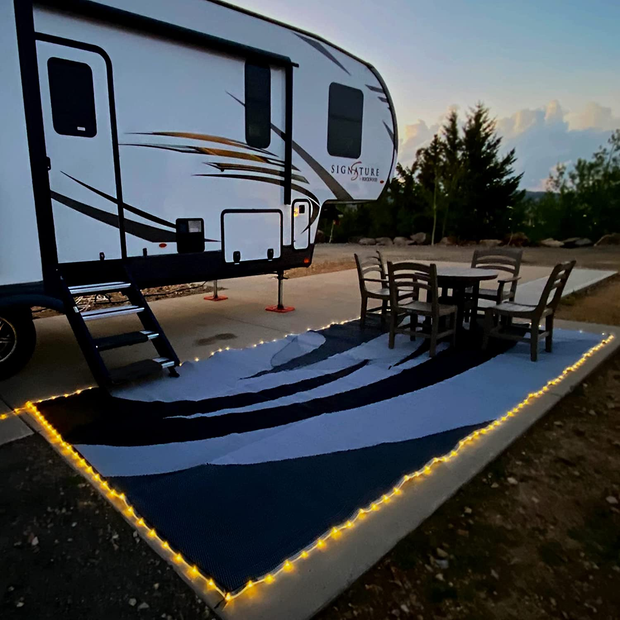 Stylish Camping L158181WL 8-Feet by 18-Feet LED Illuminated Patio Mat - Outdoor Patio Black/White RV Camping Mat