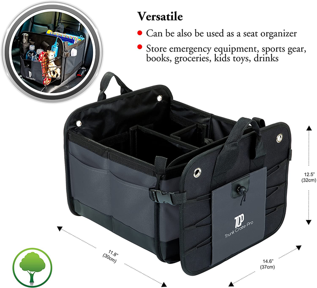 Trunkcratepro Premium Multi Compartments Collapsible Portable Trunk Organizer for Auto, SUV, Truck, Minivan (Black) (Regular, Gray)