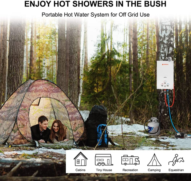 Camplux Propane Portable Tankless Water Heater Outdoor 2.64 GPM Instant Hot Camping Showers with 3.3 GPM Water Pump & Pipe Strainer
