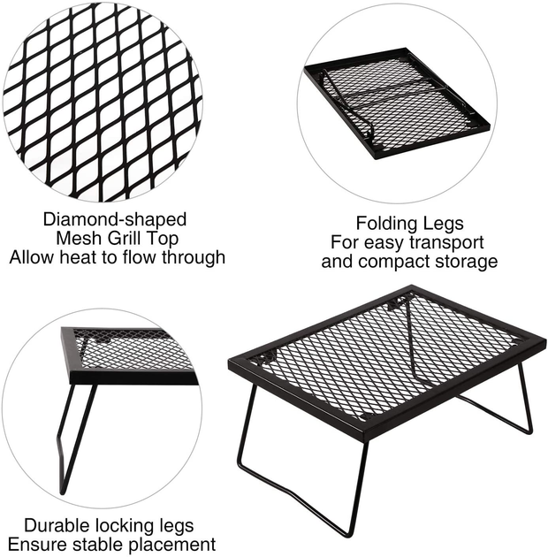 REDCAMP Folding Campfire Grill Heavy Duty Steel Grate, Portable over Fire Camp Grill for Outdoor Open Flame Cooking, Medium/Large