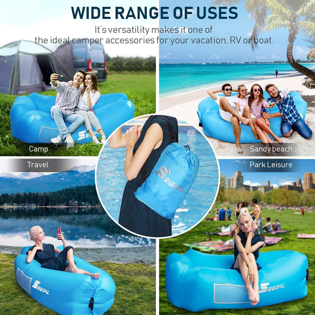SEGOAL Inflatable Lounger Air Sofa Couch with Pillow, Portable Waterproof Anti-Air Leaking for Indoor/Outdoor, Camping, Traveling, Ideal Inflatable Couch for Picnic Backyard Lakeside