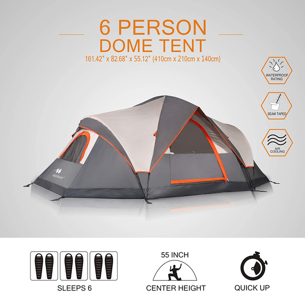 Mobihome 6 Person Tent Family Camping Quick Setup, Instant Extended Pop up Dome Tents Outdoor, with Water-Resistant Rainfly and Mesh Roofs & Door & Windows - 13.5' X 7'