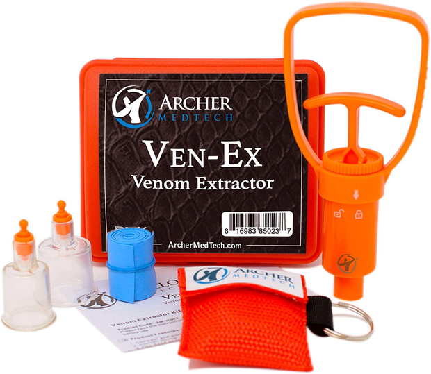 Ven-Ex Snake Bite Kit, Bee Sting Kit, Venom Extractor Suction Pump, Bite and Sting First Aid for Hiking, Backpacking and Camping. Includes Bonus CPR Face Shield by Archer Medtech.