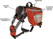 Saddlebag Back Pack & Harness Combo for Dogs | Perfect for Travel, Trail Hiking, & Camping. | Reflective, Lightweight, & Comfortable. | Comes with Two Collapsible Bowls