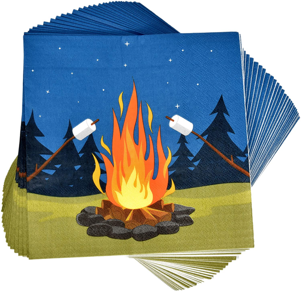 Camping Adventure Party Supplies Tableware Set 24 9" Paper Plates 24 7" Plate 24 9 Oz Cup 50 Lunch Napkin for Camp Out Campfire Forest Nature Hiking Camper Themed Disposable Birthday Baby Shower Decor