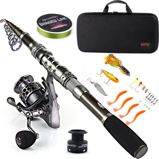 Carbon Fiber Fishing Rod and Reel Combos, Portable Telescopic Fishing Pole  with Spinning Reel, Travel Bag for Saltwater Freshwater
