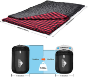 Cotton Flannel Double Sleeping Bag for Camping, Backpacking, or Hiking. Queen Size 2 Person Waterproof Sleeping Bag for Adults or Teens. Truck, Tent, or Sleeping Pad, Lightweight（Pillows NOT Include）