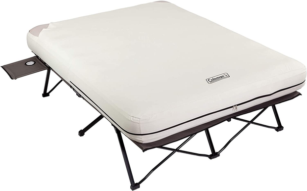 Coleman Camping Cot, Air Mattress, and Pump Combo | Folding Camp Cot and Air Bed with Side Tables and Battery Operated Pump