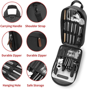 Portable Camping Kitchen Utensil Set-27 Piece Cookware Kit, Stainless Steel Outdoor Cooking and Grilling Utensil Organizer Travel Set Perfect for Travel, Picnics, Rvs, Camping, Bbqs, Parties and More