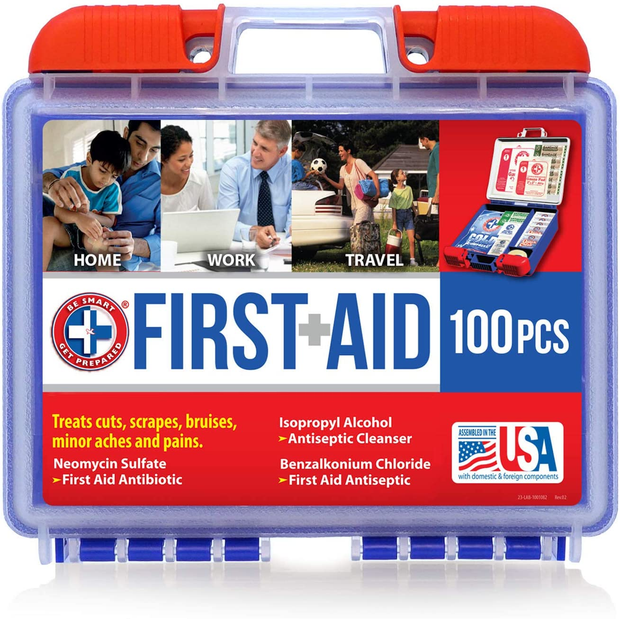Be Smart Get Prepared 100 Piece First Aid Kit: Clean, Treat, Protect Minor  Cuts, Scrapes. Home, Office, Car, School, Business, Travel, Emergency