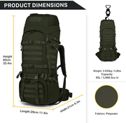 Mardingtop 70L/65L/65+10L Molle Hiking Internal Frame Backpacks with Rain Cover for Camping,Backpacking