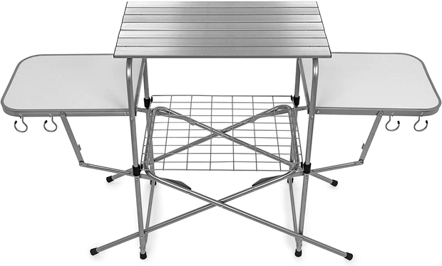 Camco Deluxe Folding Grill Table, Great for Picnics, Tailgating, Camping, Rving and Backyards; Quick Set-Up and Folds down to Only 6 Inches Tall for Convenient Storage (57293)