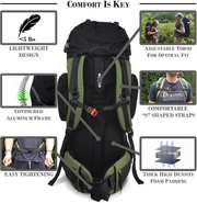 DURATON Hiking Backpack 75L - Internal Frame Pack with Rain Cover for Outdoor Backpacking Fishing Camping and Travel