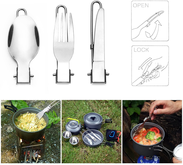 Odoland Camping Cookware Mess Kit, Lightweight Pot Pan Kettle with 2 Cups, Fork Spoon Kit for Backpacking, Outdoor Camping Hiking and Picnic