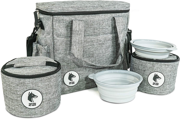 Top Dog Travel Bag - Airline Approved Travel Set for Dogs Stores All Your Dog Accessories - Includes Travel Bag, 2X Food Storage Containers and 2X Collapsible Dog Bowls