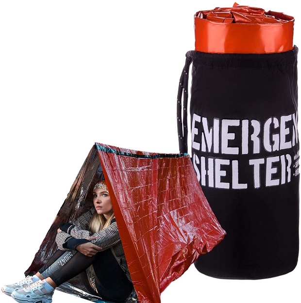 Emergency Shelter Emergency Tube Tent Survival Tarp - Rescue Gear - Emergency Kit - Reflective Mylar Survival Tent – Includes Whistle, Compass and Survival Hook Hiking Supplies Kit Camping Essentials