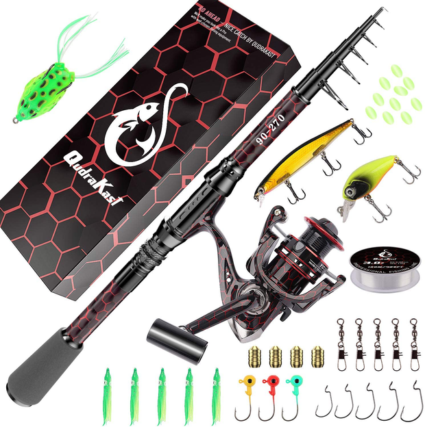 Fishing Pole Kit, Carbon Fiber Telescopic Fishing Rod and Reel