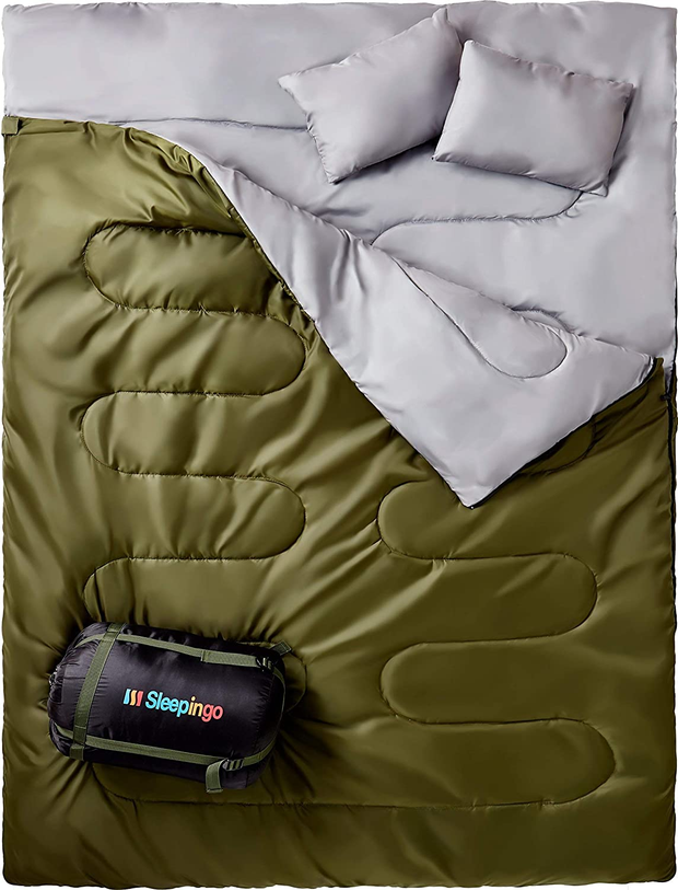 Sleepingo Double Sleeping Bag for Backpacking, Camping, or Hiking - Queen Size XL for 2 People, Cold Weather, Waterproof Sleeping Bag for Adults or Teens, Truck, Tent, or Sleeping Pad, Lightweight