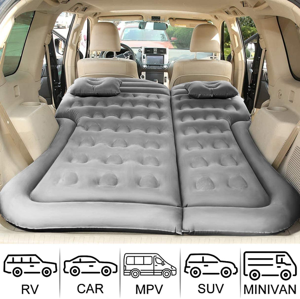 SAYGOGO SUV Air Mattress Camping Bed Cushion Pillow - Inflatable Thickened Car Air Bed with Electric Air Pump Flocking Surface Portable Sleeping Pad for Travel Camping Upgraded Version - Grey