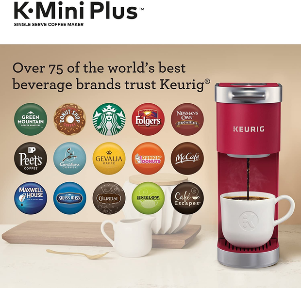 Keurig K-Mini plus Maker Single Serve K-Cup Pod Coffee Brewer, Comes with 6 to 12 Oz. Brew Size, Storage, and Travel Mug Friendly, Cardinal Red