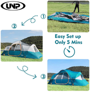 UNP Camping Tent 10-Person-Family Tents, Parties, Music Festival Tent, Big, Easy Up, 5 Large Mesh Windows, Double Layer, 2 Room, Waterproof, Weather Resistant, 18Ft X 9Ft X78In