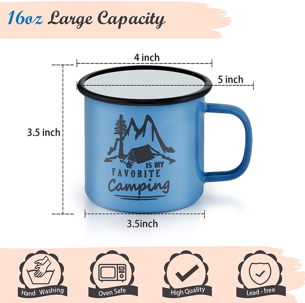 Darware Enamel Camping Coffee Mugs (Set of 4, 16oz, Green); Metal