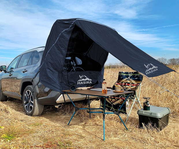 Tailgate Shade Awning Tent for Car Travel Midsize to Full Size SUV Van Waterproof 3000MM Black (Small)