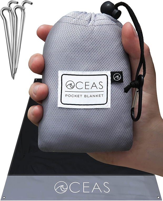 Oceas Outdoor Pocket Blanket - Ideal Sand Proof and Waterproof Picnic Blanket for Beach, Hiking, and Festival Use - Foldable and Compact Mat Easily Fits into Small Portable Bag
