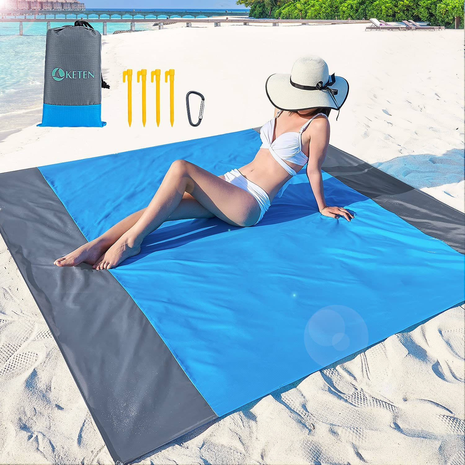 Waterproof Beach Towel Pocket Sand Free Towel Large Portable Mat