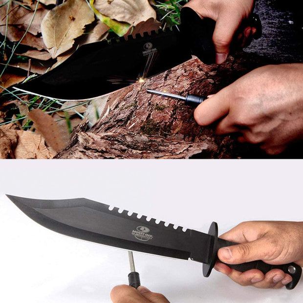 Mossy Oak Survival Hunting Knife with Sheath, 15-Inch Fixed Blade Tactical Bowie Knife with Sharpener & Fire Starter for Camping, Outdoor, Bushcraft
