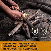 Bushcraft Survival Gear Ferro Rod Fire Starter | Flint and Steel Campfire Starter Kit w/Tinder Rope | Waterproof Magnesium Firestarter Tool For Camping and Backpacking