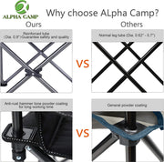 ALPHA CAMP Oversized Camping Folding Chair Heavy Duty Support 450 LBS Oversized Steel Frame Collapsible Padded Arm Chair with Cup Holder Quad Lumbar Back Chair Portable for Outdoor,Black