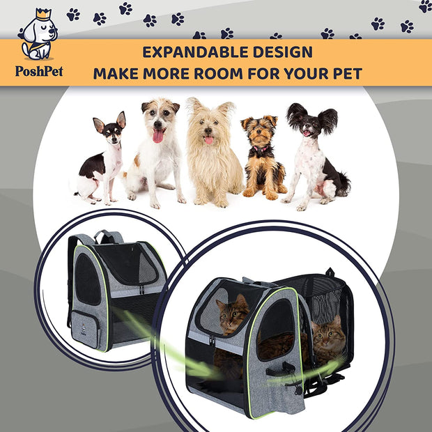 Poshpet Dog Backpack - Dog Carrier Backpack with Foodbowl & Waste Dispenser Bag - Backpack for Dogs - Small & Medium Pet Backpack - Expandable Design