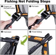 PLUSINNO Floating Fishing Net for Steelhead, Salmon, Fly, Kayak, Catfish, Bass, Trout Fishing, Rubber Coated Landing Net for Easy Catch & Release, Compact & Foldable for Easy Transportation & Storage