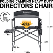 Kingcamp Heavy Duty Camping Directors Chairs Supports 400Lbs for Adults, Padded Folding Portable Camping Chair with Side Table Storage Pockets Carry Straps