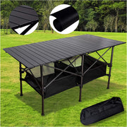 TOP Aluminum Camping Table,Easy Carry Picnic Folding Table with Storage Bag Heavy Duty RV BBQ Cooking Indoor Outdoor (Black XL)