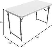 Lifetime Height Adjustable Craft Camping and Utility Folding Table, 4 Foot, 4'/48 X 24, White Granite