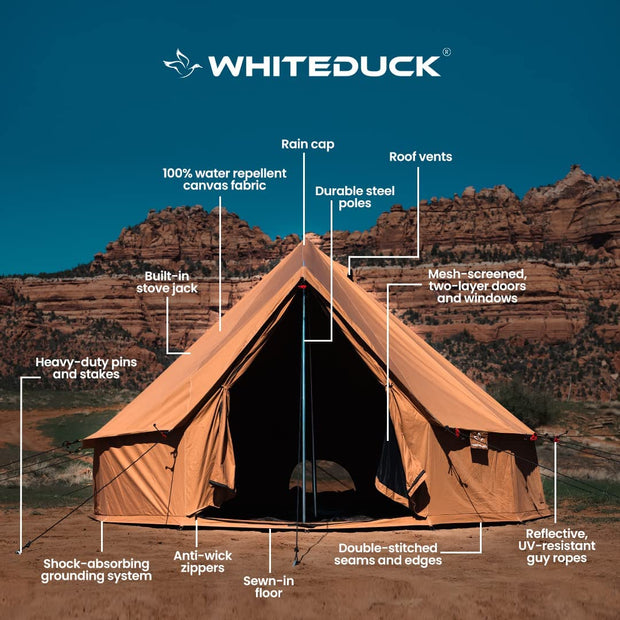 WHITEDUCK Regatta Canvas Bell Tent - W/Stove Jack, Waterproof, 4 Season Luxury Outdoor Camping and Glamping Yurt Tent Made from Breathable 100% Cotton Canvas (4 Sizes- 4 Colors)