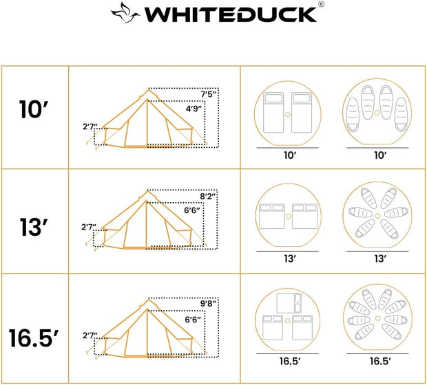 WHITEDUCK Regatta Canvas Bell Tent - W/Stove Jack, Waterproof, 4 Season Luxury Outdoor Camping and Glamping Yurt Tent Made from Breathable 100% Cotton Canvas (4 Sizes- 4 Colors)
