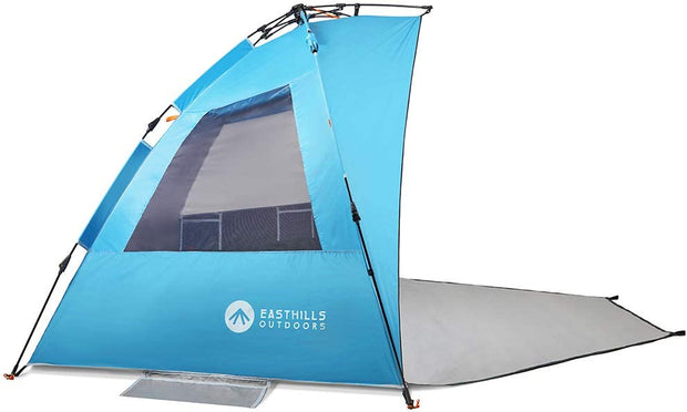 Easthills Outdoors Instant Shader Deluxe XL Beach Tent Easy Setup 4-6 Person Popup Sun Shelter 99" Wide for Whole Family UPF 50+ Double Coating with Extended Zippered Porch