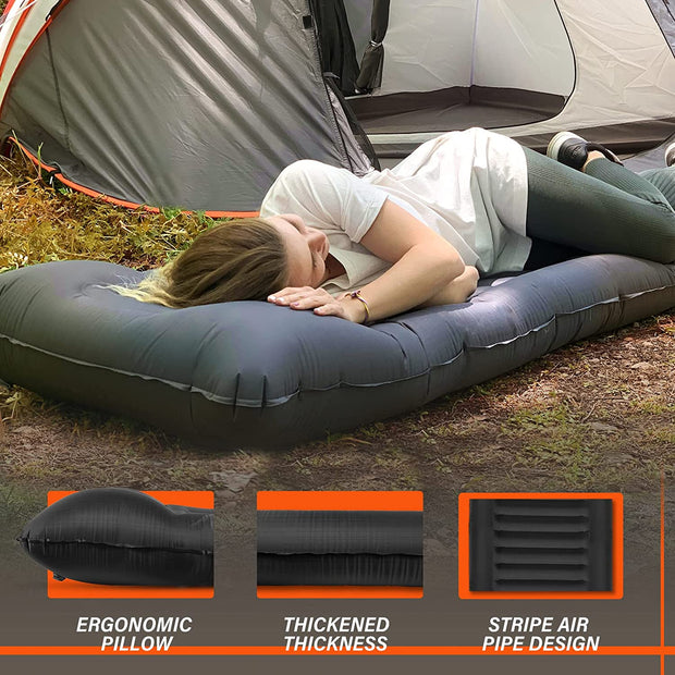 TOBTOS Self Inflating Camping Sleeping Pad with Pillow, Thick 6 Inch Ultralight Sleeping Pad with Built-In Pump, Lightweight Sleeping Mat for Camping, Backpacking, Hiking, Tent (Grey)