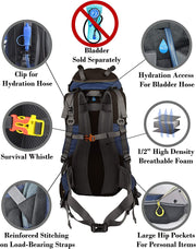 DURATON Hiking Backpack 50L, Water Resistant Light-Weight Day Pack for Backpacking Camping and Travel